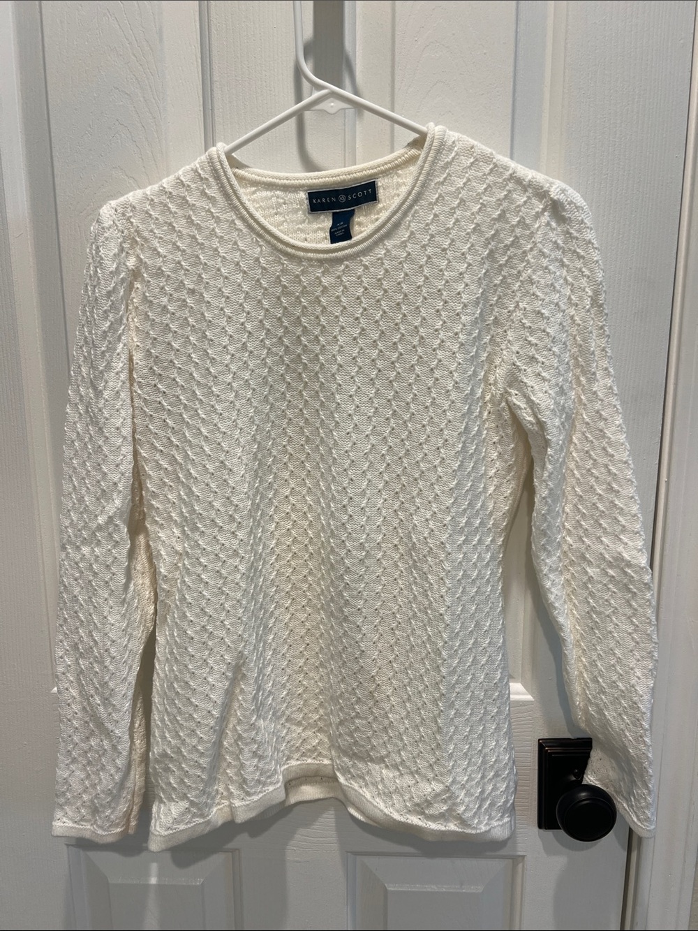 Karen Scott White Textured Crewneck Sweater